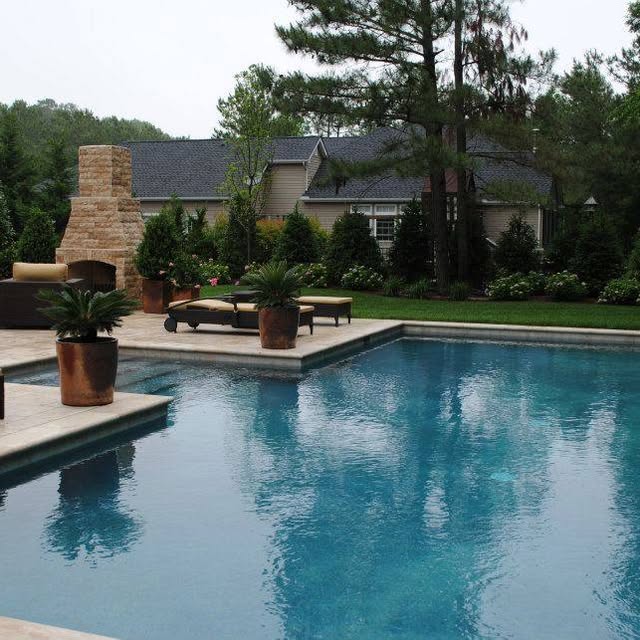 Pool area and water feature landscape.